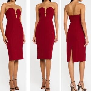 Women’s Red Strapless Plunging Stretch Crepe Midi Dress Liv Foster New size 8